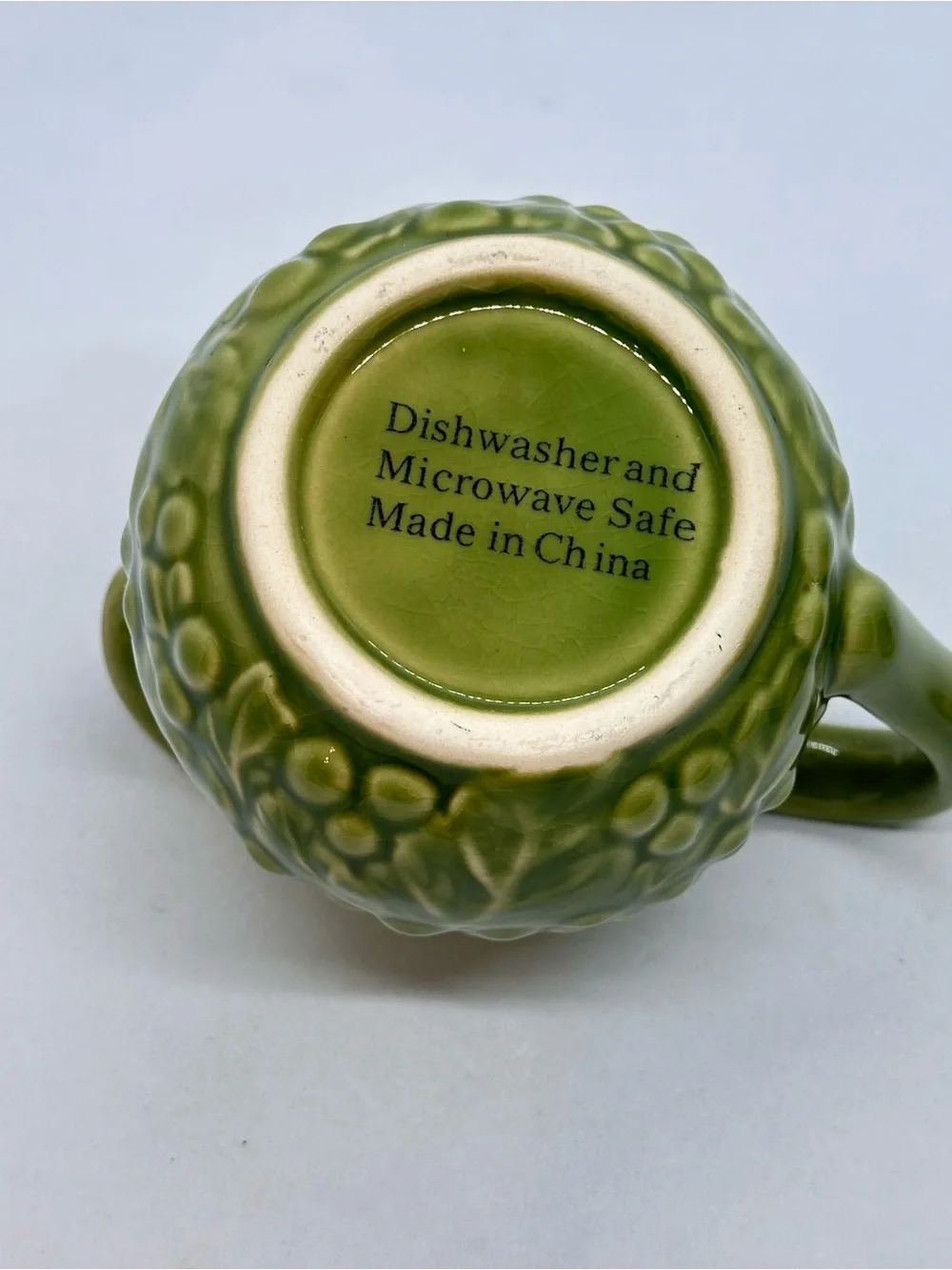 Vintage Green Grape Vine Ceramic Sugar Bowl with Lid and Creamer Set*Has Crazing